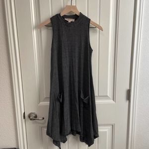 Philosophy Shift Dress Black White Stripe Shark Bit Hem Pockets Sleeveless S New